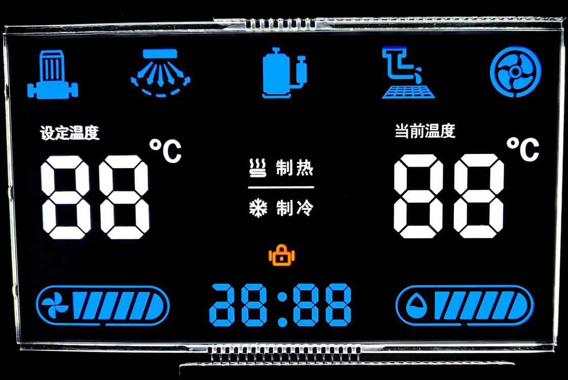 12 O Jam Negatif VA LCD Display Segmen Hitam Digit Grafis LCD Kaca Va Panel Untuk Termostat
