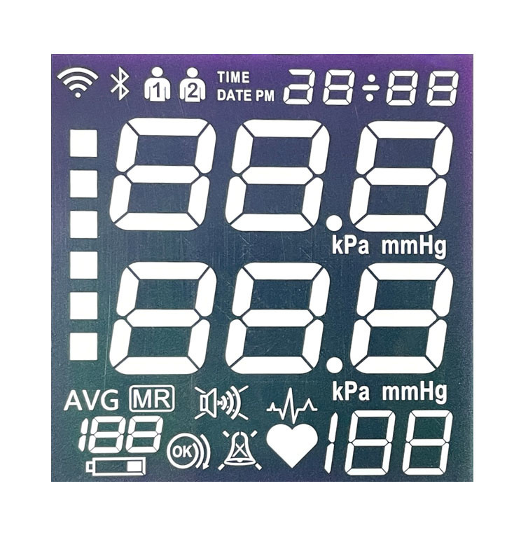 Penjualan Pabrik TN Segmen LCD Hitam Dan Putih Segmen Kode Sphygmomanometer Display Disposable