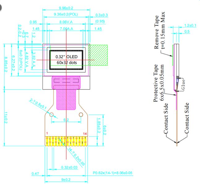 Custom shape OLED display I2C White 0.32 inch OLED Display Panel 60x32 Pixels Smallest 0.32