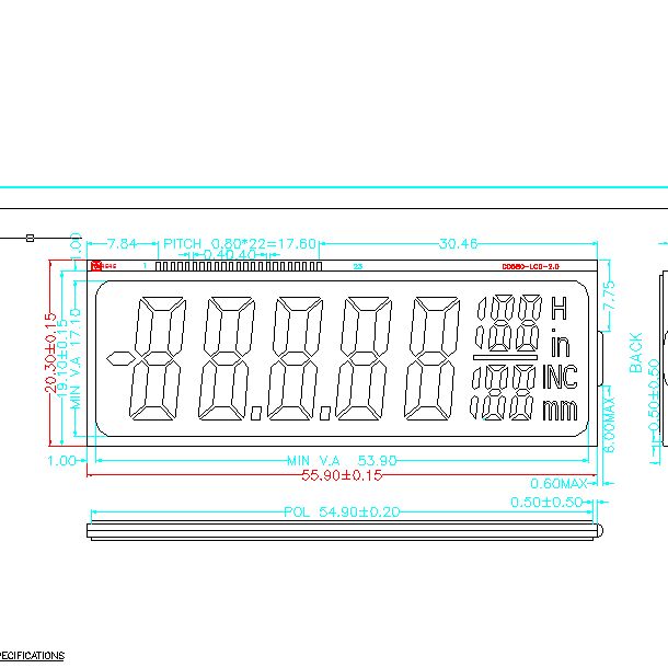 LCD Negatif FSTN Kustom Menampilkan Panel Kaca Layar LCD FSTN untuk kaliper Vernier