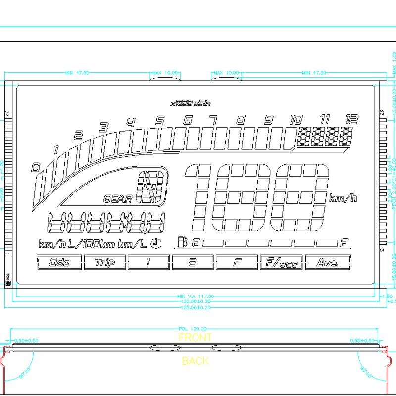 Layar Biru LCD HTN Kustom 7 Segmen Layar LCD Panel LCD Segmen Negatif HTN untuk Speedometer