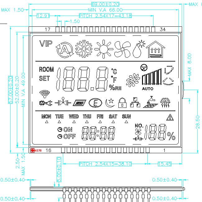 Modul LCD Segmen Monokrom Layar LCD TN STN HTN FSTN VA Kustom untuk Produsen Layar LCD Digit Monokrom Termostat