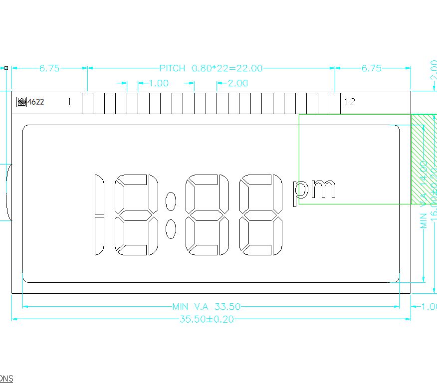 Layar LCD TN Monokrom Ukuran Khusus Untuk Layar LCD TN Segmen Jam Digit Panel LCD TN