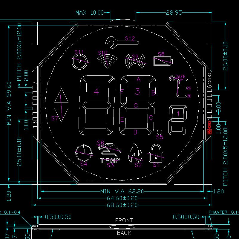 Layar LCD HTN Kustom LCD Monokrom 7 Segmen untuk Termostat Tn Htn Positif Transflektif 7 Segmen Layar LCD Panel LCD