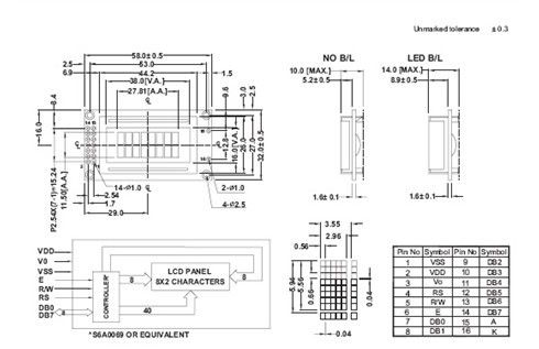 8 X 2 Mode Abu-abu STN LCD Display 6'Clock Viewing Angle S6A0069 Pengontrol Standar ISO